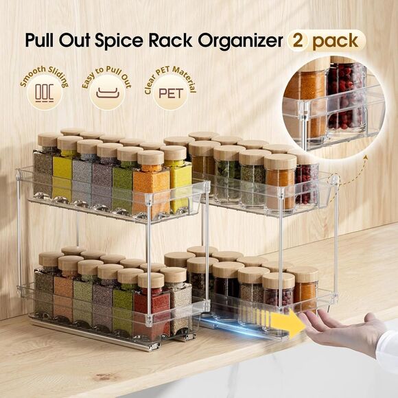 2 Packs Pull Out Spice Rack Organizer for Cabinet, 2 Tier Vertical Spice Organiz - Picture 6 of 6